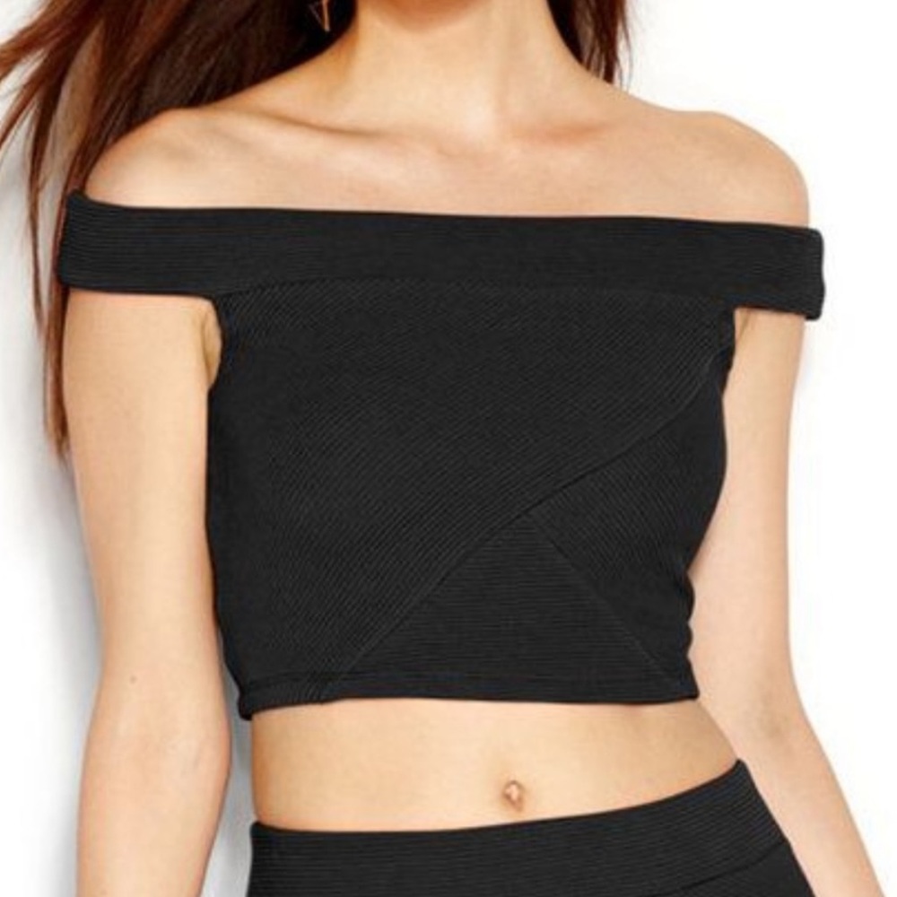 Guess Black Ribbed Off the Shoulder Top